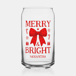 Kerst met vrolijke rode geruite strik kerst blikvorm glas