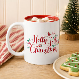 Kerst met vrolijke rode schrift vakantie tweekleurige koffiemok