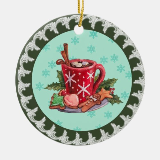 Kerst met warme chocolade keramisch ornament (Voorkant)