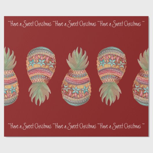 Kerst met witte anananassen, rood cadeaupapier (Vlak)