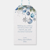 Kerst metallic zilveren blauwe balletjes cadeaulabel (Achterkant)