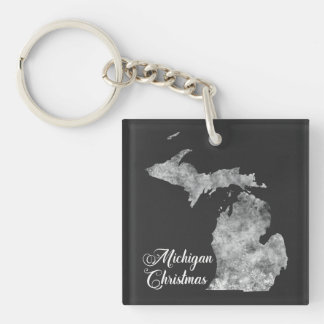 Kerst Michigan State Kaart Sneeuwvlokken Sleutelhanger