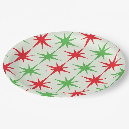 Kerst Midden-Eeuw Rode Groene Atoomuitbarstingen Papieren Bordje (Gekanteld)