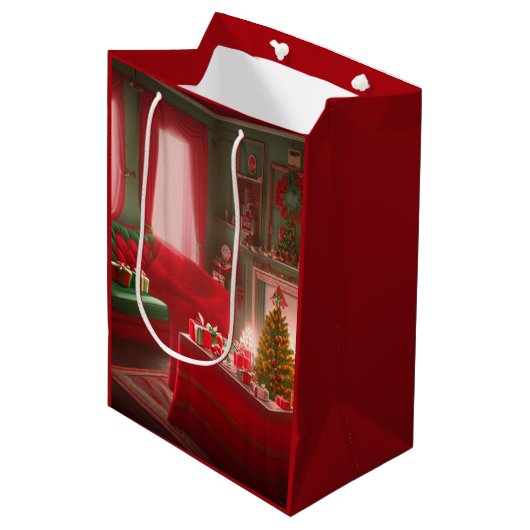 Kerst Midden Geschenkentas Medium Cadeauzakje (Voorkant Gekanteld)