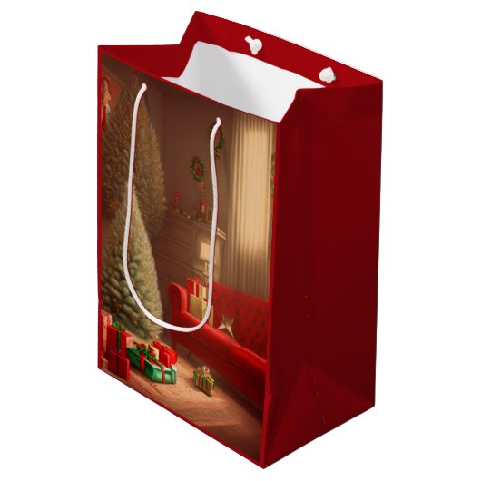 Kerst Midden Geschenkentas Medium Cadeauzakje (Voorkant Gekanteld)
