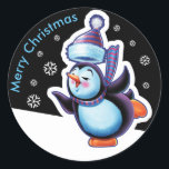Kerst middernacht rond sticker Penguin schaatsen.<br><div class="desc">Kerst middernacht rond sticker Penguin schaatsen en andere Snowfolk. Winter Wonderland sneeuwpoppen. Lieflijke winterse personages met schaatspinguïns, sleeën sneeuwmeisjes, skiën sneeuwpoppen en schaatsen sneeuwpoppen : ) Bekijk ook de bijpassende Lovable winterse sneeuwpoppen en sneeuwmeisje personages spelen hun instrumenten in een kerstband. Een mooie geïllustreerde originele decoratie om je cadeaus op...</div>