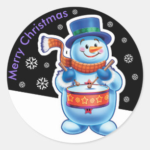 Kerst middernacht rond sticker Snowman drummer.