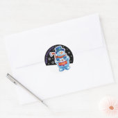 Kerst middernacht rond sticker Snowman drummer. (Envelop)