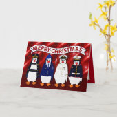 Kerst Militaire pinguïns 4 takken Uniforms C Kaart (Gele Bloem)