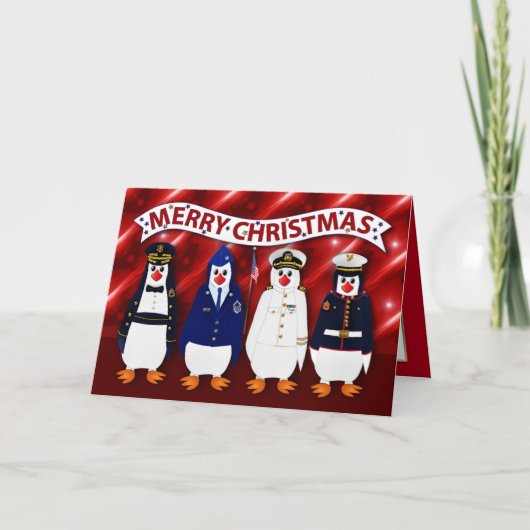 Kerst Militaire pinguïns 4 takken Uniforms C Kaart (Voorkant)