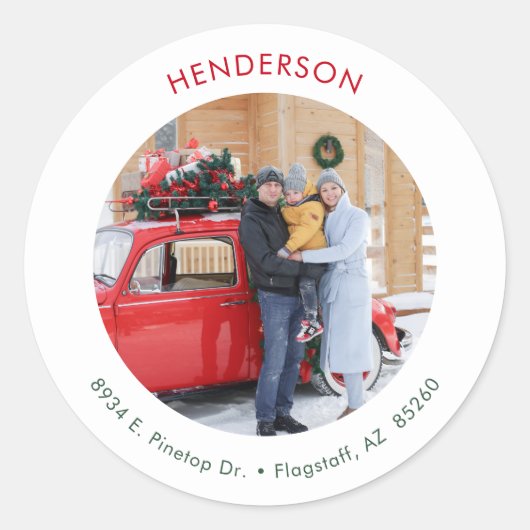 Kerst Minimale Foto Ronde Sticker (Voorkant)