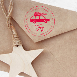 Kerst minimale illustratie van auto's zelfinktende stempel
