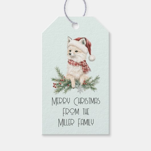 Kerst Mint Fox op Branches Cadeaulabel (Voorkant)