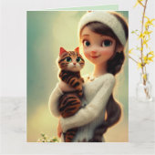 KERST MIS JE MEISJE KAT WELKOMSTKAART KAART (Gele Bloem)