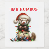 Kerst Mischief Ferret in Christmas Lights Wijn Etiket (Enkel label)