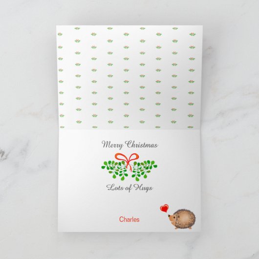 Kerst Misletoe Love Schattigee Hegdehogs in Snow Feestdagen Kaart (Binnen)