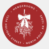 Kerst Mistletoe Bough Retour Adres Rood Ronde Sticker (Voorkant)