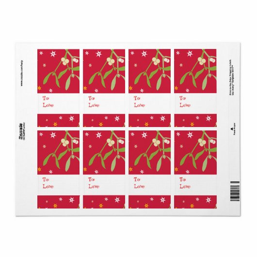 Kerst mistletoe cadeau label rood (naar en liefde) (Full Sheet)
