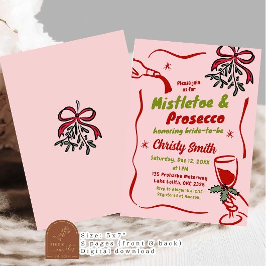 Kerst Mistletoe en Prosecco Vrijgezellenfeest Kaart