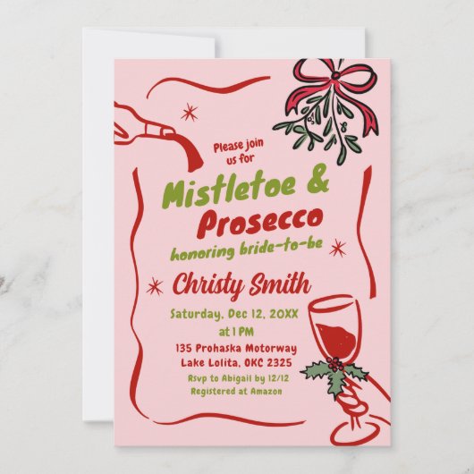 Kerst Mistletoe en Prosecco Vrijgezellenfeest Kaart (Voorkant)