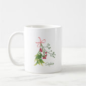 Kerst Mistletoe Holly Berries gepersonaliseerd Koffiemok (Links)