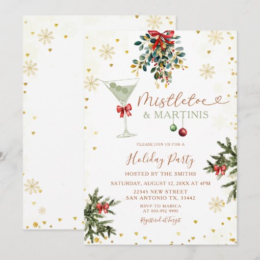 Kerst Mistletoe & Martini Goud Vrijgezellenfeest Kaart (Voorkant / Achterkant)