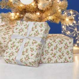 Kerst Mistletoe Patten op Cream Cadeaupapier