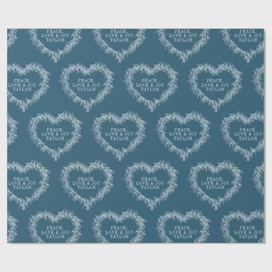 Kerst mistletoe tekening hart donkerblauw wit cadeaupapier (Vlak)