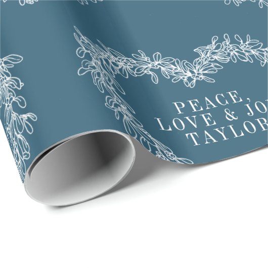 Kerst mistletoe tekening hart donkerblauw wit cadeaupapier (Rol Hoek)