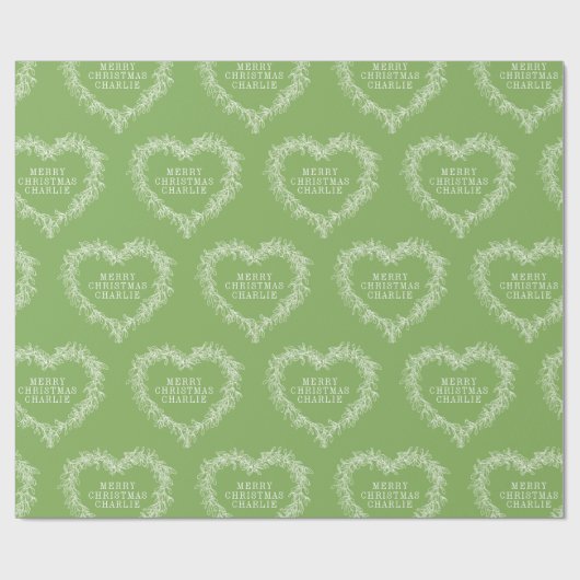 Kerst mistletoe tekening hart groen wit cadeaupapier (Vlak)