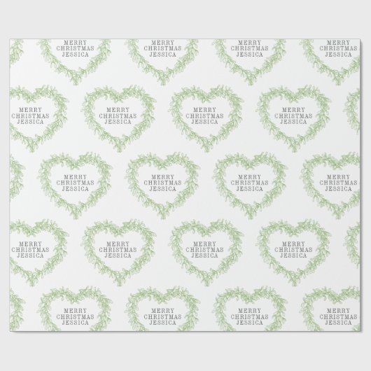 Kerst mistletoe tekening hart groen wit cadeaupapier (Vlak)