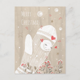 Kerst Mitten Sneeuwkatje Moderne tekening Briefkaart