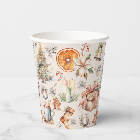 Kerst Mix Elementen Papieren Beker (Voorkant)