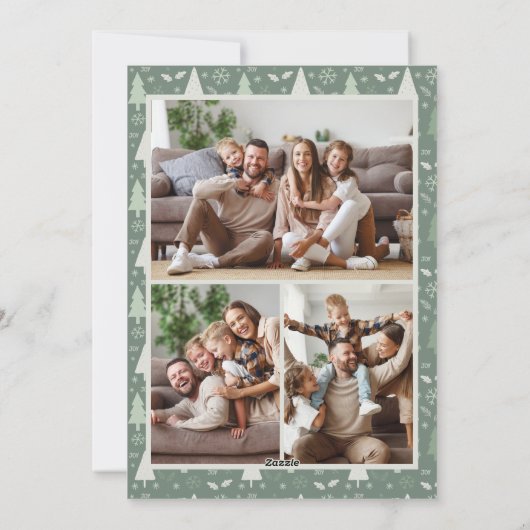 Kerst Modern 4 Familie Foto Collage Sage Groen Feestdagenkaart (Achterkant)