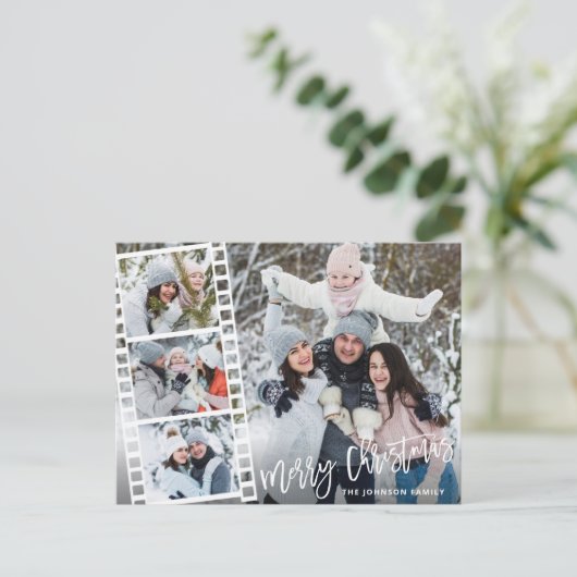 Kerst Modern Borstel Script 4 FOTO Groet Briefkaart (Staand voorkant)