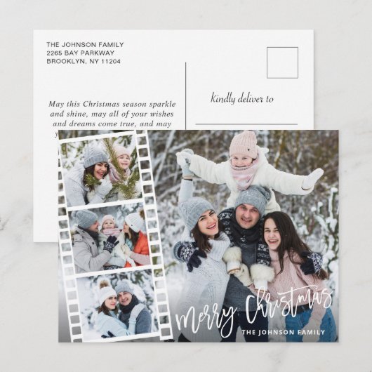 Kerst Modern Borstel Script 4 FOTO Groet Briefkaart (Voorkant / Achterkant)