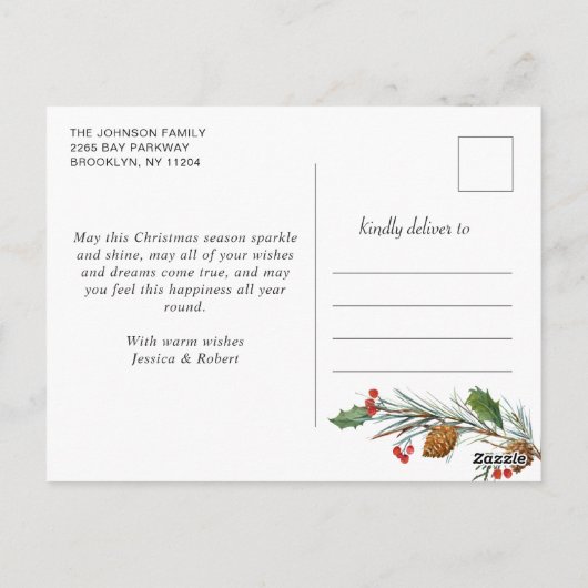 Kerst Modern Borstel Script 4 FOTO Groet Briefkaart (Achterkant)