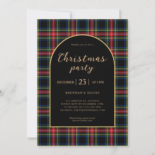 Kerst Modern Elegant Tartan Holiday Party Kaart (Voorkant)