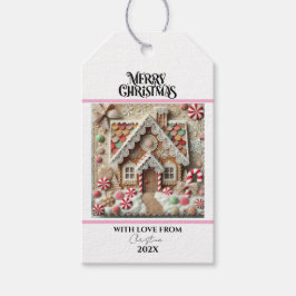 Kerst Modern Gingerbread House Roze Cadeaulabel