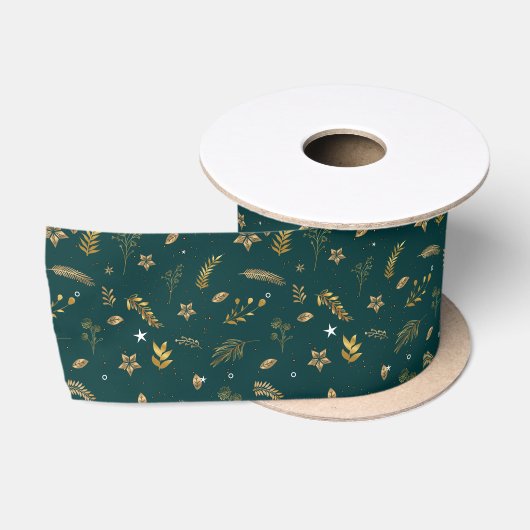Kerst Modern Gouden Boog Groen Satijnen Lint (Spoel)