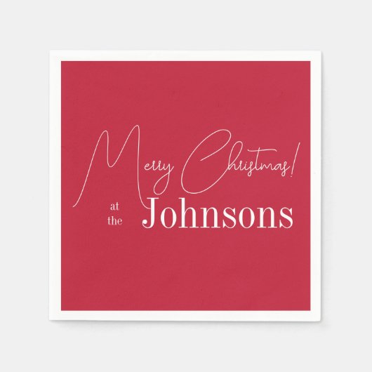 Kerst Modern Merry Christmas Familienaam Rood Servet (Voorkant)