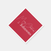 Kerst Modern Merry Christmas Familienaam Rood Servet (Hoek)