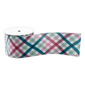 Kerst Modern Plaid Blauwgroen Magenta Roze Grosgrain Lint (Spoel)