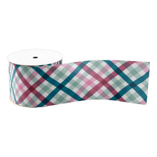 Kerst Modern Plaid Blauwgroen Magenta Roze Grosgrain Lint