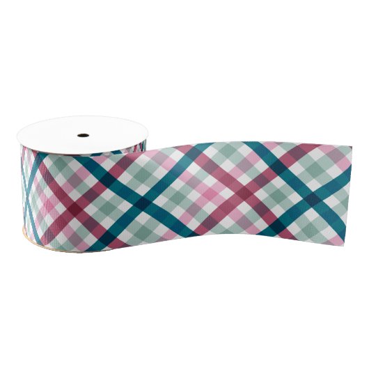 Kerst Modern Plaid Blauwgroen Magenta Roze Grosgrain Lint (Spoel)