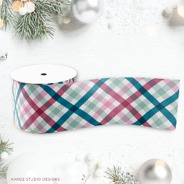 Kerst Modern Plaid Blauwgroen Magenta Roze Grosgrain Lint