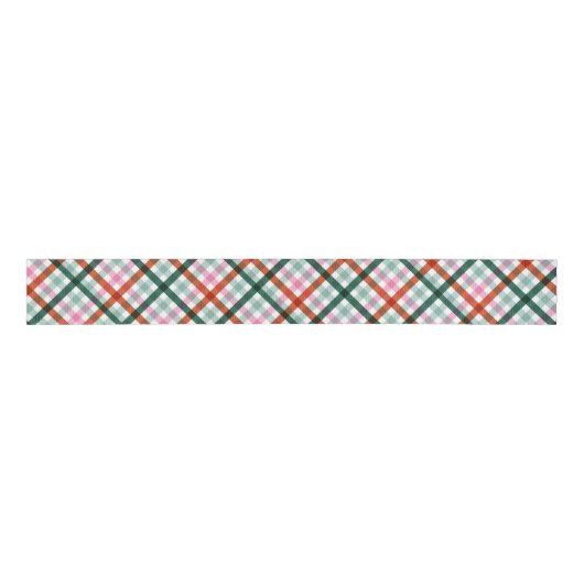 Kerst Modern Plaid Roze Groen Rood Grosgrain Lint (Voorkant)