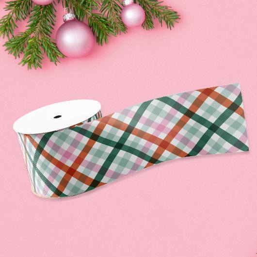 Kerst Modern Plaid Roze Groen Rood Grosgrain Lint