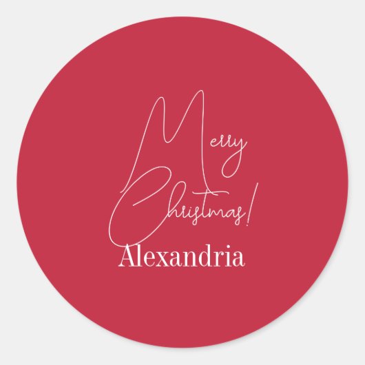 Kerst Modern Rood Gepersonaliseerd Ronde Sticker (Voorkant)