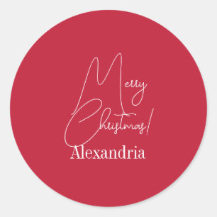 Kerst Modern Rood Gepersonaliseerd Ronde Sticker